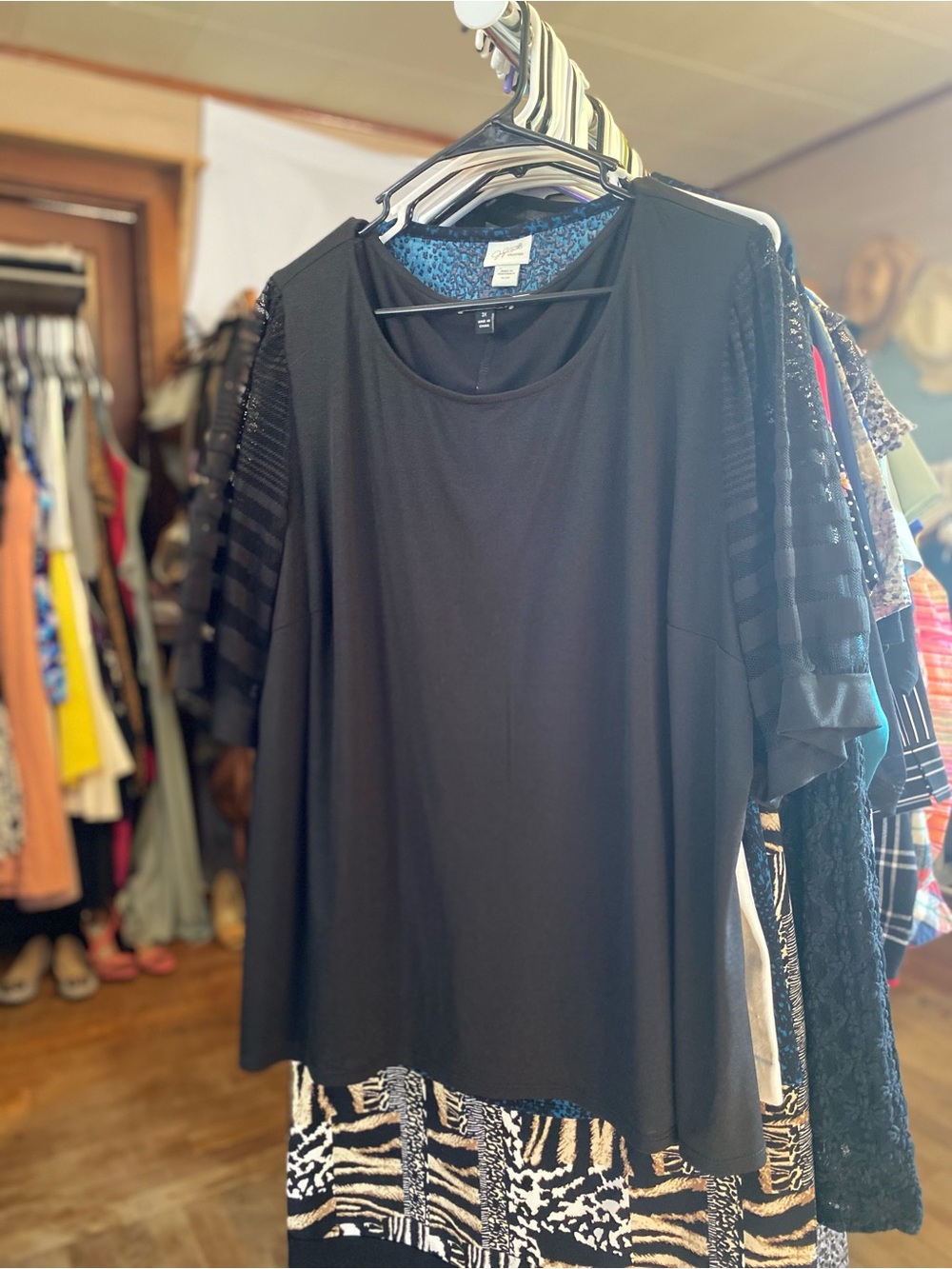 AUW Black Layered Sheer Sleeve Top